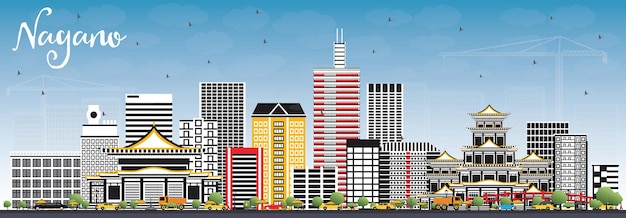 Nagano Japan City Skyline with Color Buildings and Blue Sky. Vector Illustration. Business Travel and Tourism Concept with Modern Architecture. Nagano Cityscape with Landmarks.