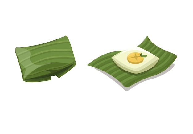 Nagasari is a traditional javanese steamed cake made of rice flour wrapped banana leaf vector