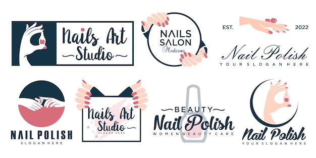 Nail art studio logo template modern design for beauty center and manicure