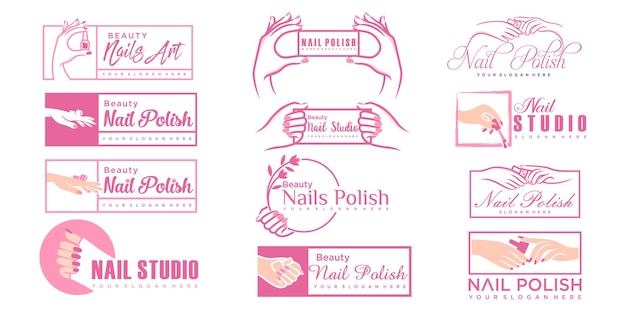 Vector nail beauty icon set logo design with creative element style for fashion premium vector