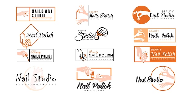 Nail beauty icon set logo design with creative element style for fashion Premium Vector