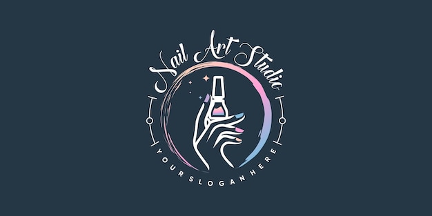 Nail beauty logo design with creative element style for fashion Premium Vector