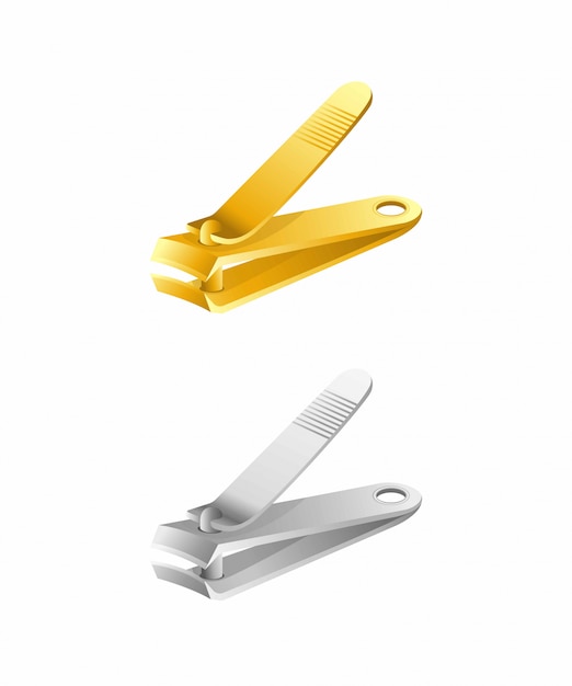 Nail clipper cutter stainless and gold in realistic illustration