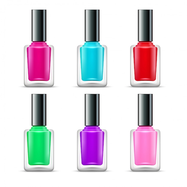 Vector nail polish isolated glass bottle colors