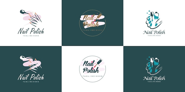 Nail polish logo collection with modern creative and unique concept design Premium Vector