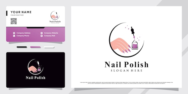 Nail polish logo with creative element and business card design Premium Vector