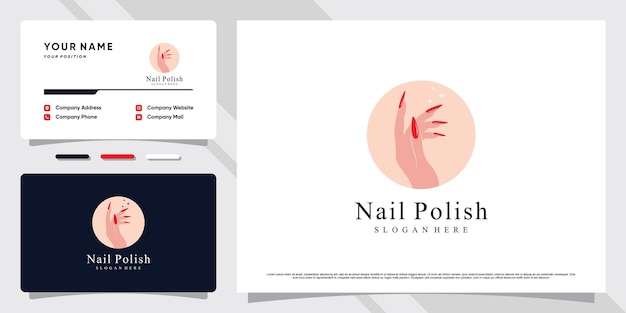 Nail polish or nail salon logo with creative element and business card design Premium Vector