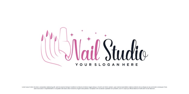 Nail polish studio logo design for beauty salon with woman hand and bottle icon Premium Vector