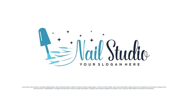 Nail polish studio logo design for beauty salon with woman hand and creative concept Premium Vector