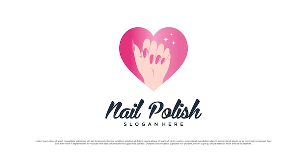 Nail polish studio logo design for manicure salon with love icon and creative element Premium Vector