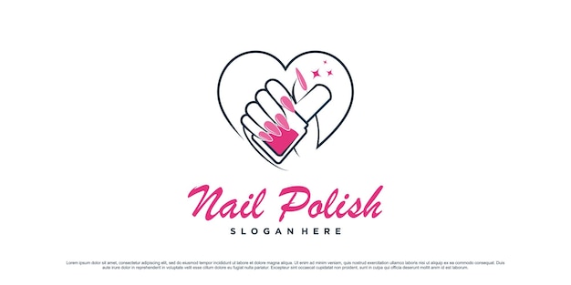 Nail polish studio logo design for manicure salon with love icon and creative element Premium Vector