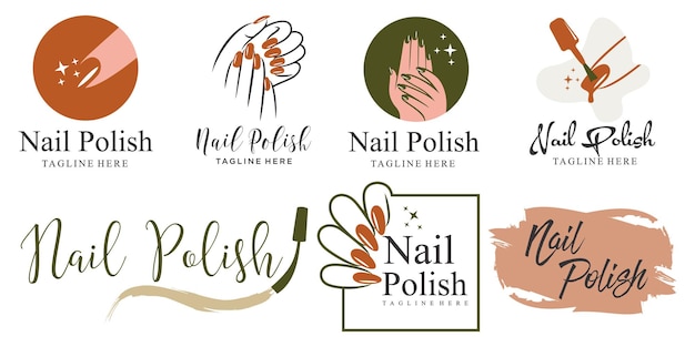 Nail salon icon set logo design Manicure vector design Nail polish and female finger logotype