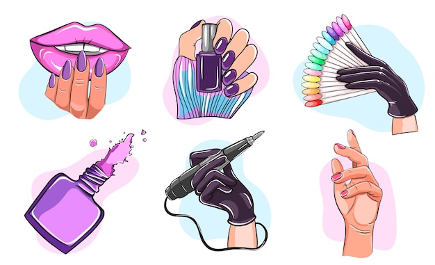 Nails and manicure concept vector set illustration