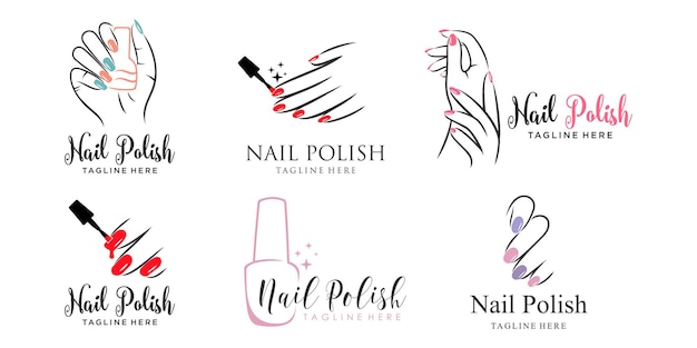 Nails and manicure icon set with woman hands logo design