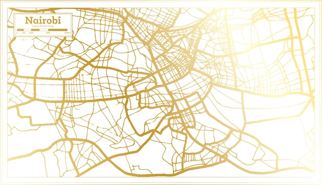 Nairobi Kenya City Map in Retro Style in Golden Color Outline Map