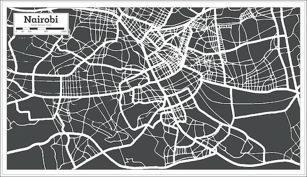 Nairobi Kenya City Map in Retro Style. Outline Map. Vector Illustration.