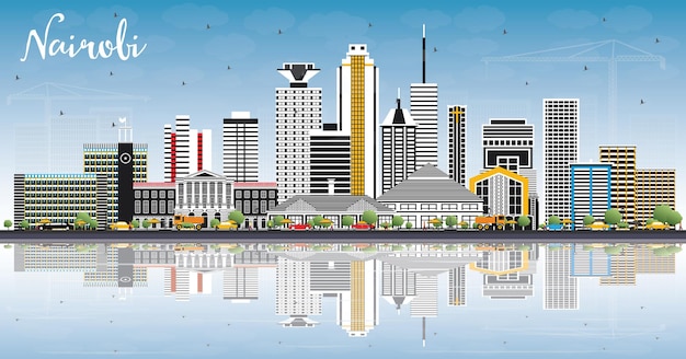 Nairobi Kenya City Skyline with Color Buildings, Blue Sky and Reflections. Vector Illustration. Business Travel and Concept with Modern Architecture. Nairobi Cityscape with Landmarks.