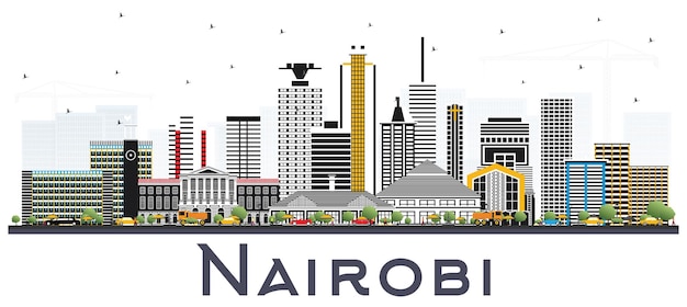 Nairobi Kenya City Skyline with Color Buildings Isolated on White. Vector Illustration. Business Travel and Concept with Modern Architecture. Nairobi Cityscape with Landmarks.