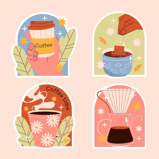 Naive coffee and tea stickers collection