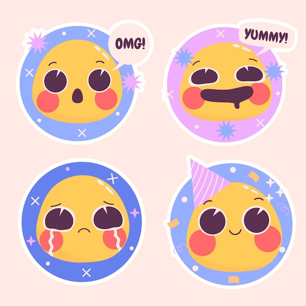 Vector naive emoticons stickers illustration set