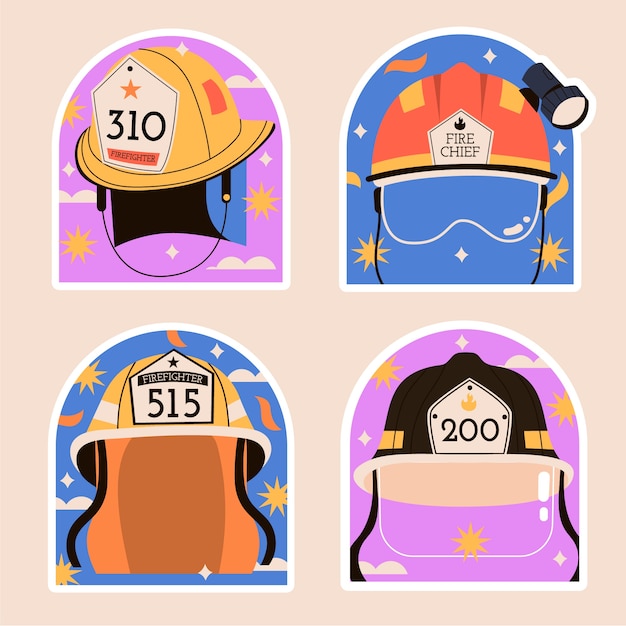 Naive firefighters hat illustration set