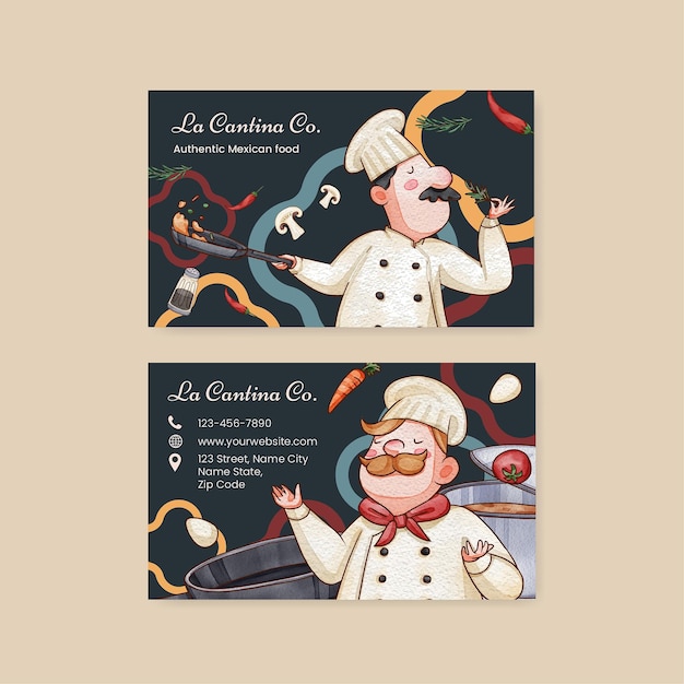 Name card template with chef day conceptwatercolor style