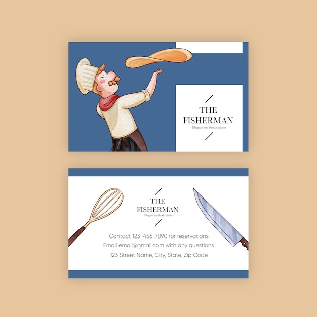 Vector name card template with chef day conceptwatercolor style