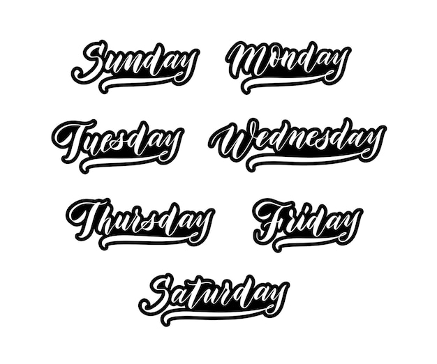 Names of week days Weekly planner lettering stickers hand drawn calligraphy text vector collection