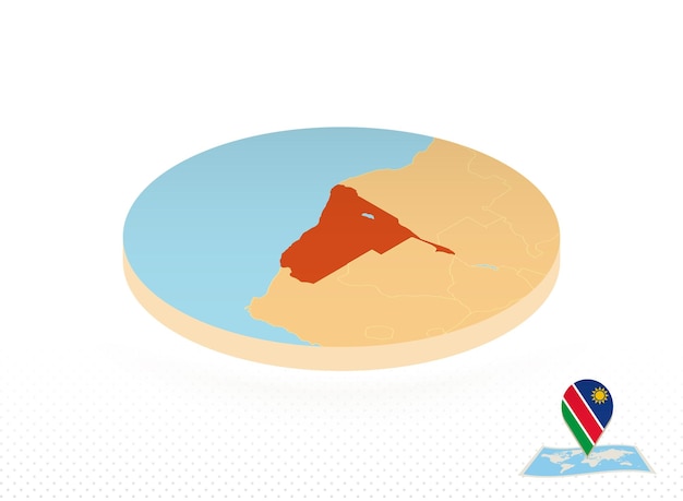 Namibia map designed in isometric style orange circle map