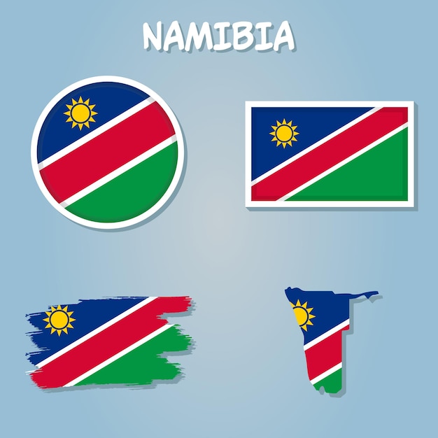 Namibia National Flag Map Design Illustration Of Namibia Country Flag Inside The Map