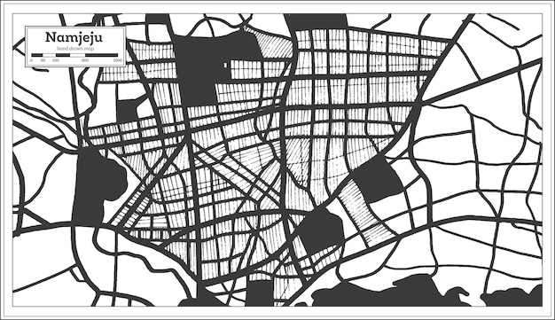 Namjeju South Korea City Map in Black and White Color in Retro Style