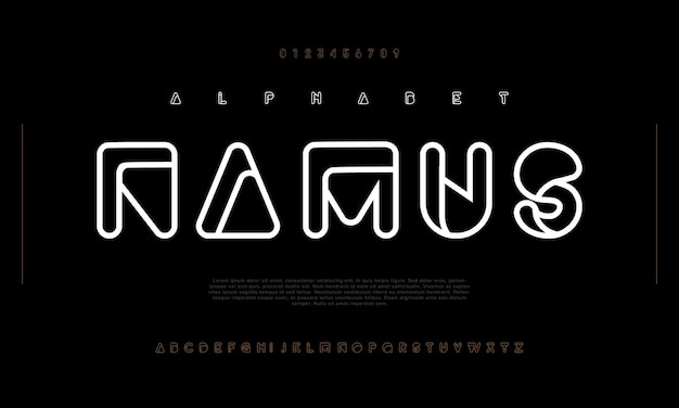 Namus digital font urban futuristic typography Simple line typeface vector