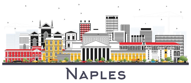 Naples Italy City Skyline with Color Buildings Isolated on White. Vector Illustration. Business Travel and Tourism Concept with Modern Architecture. Naples Cityscape with Landmarks.