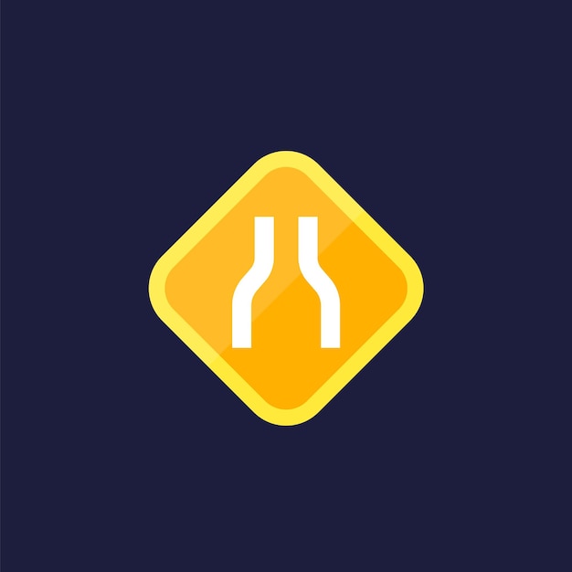 Narrow road sign vector icon