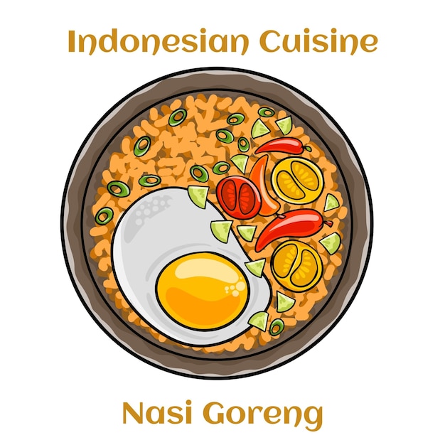 Nasi Goreng is an Indonesian cuisine dish with jasmine rice chicken meat onion egg vegetables Indonesian Food