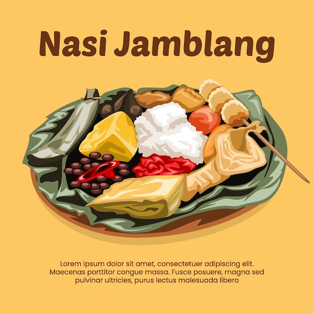 Nasi Jamblang rice indonesian food cartoon flat design style