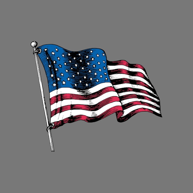 National American flag vector illustration drawn in engraved style Used for greeting card festive poster