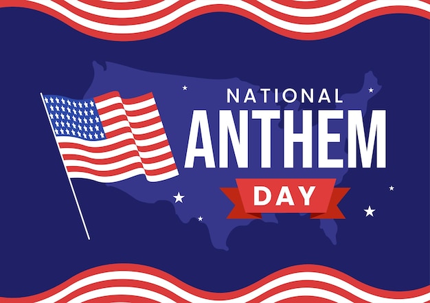 National Anthem Day on March 3 Illustration with United States of America Flag for Landing Page