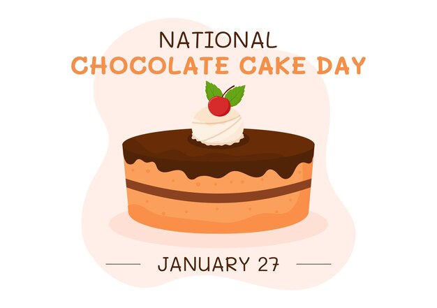 National Chocolate Cake Day Celebration On January 27 with Delicious Sweetness in Flat Illustration