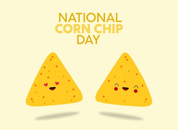 National corn chip Day greeting card, vector Illustration with two cute corn chips.