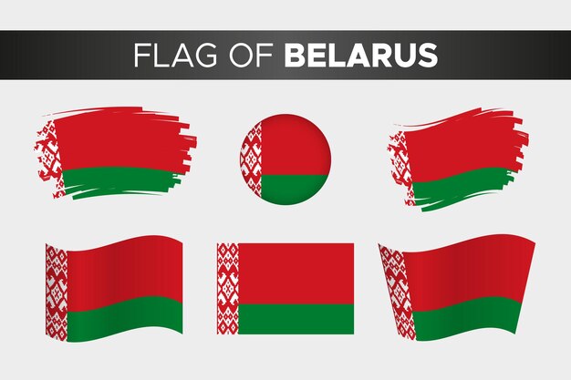 Vector national flag of belarus in brush stroke wavy circle button style and flat design