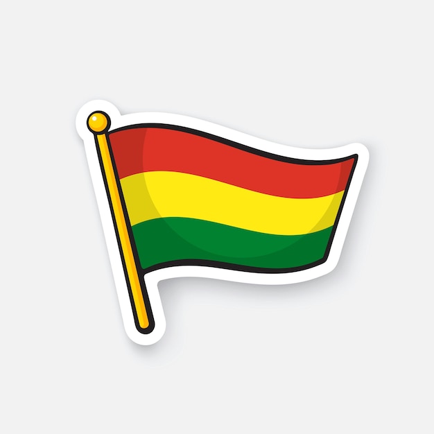 National flag of Bolivia on flagstaff Location symbol for travelers Sticker with contour Vector