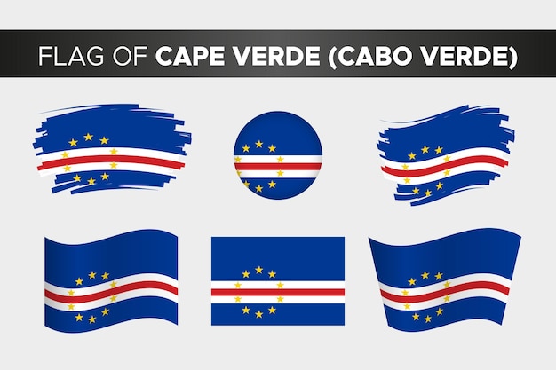 National flag of cape verde or cabo verde in brush stroke wavy circle button style and flat design