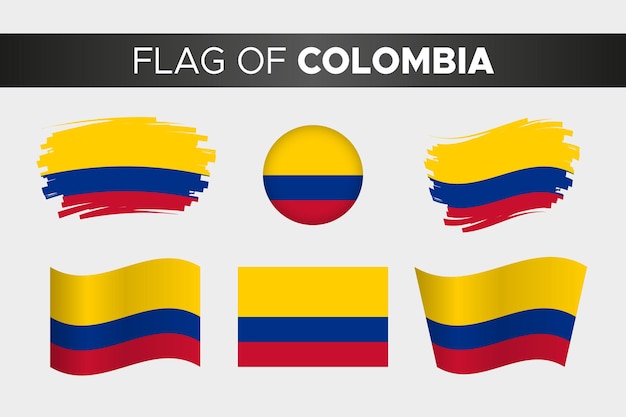 National flag of colombia in brush stroke wavy circle button style and flat design