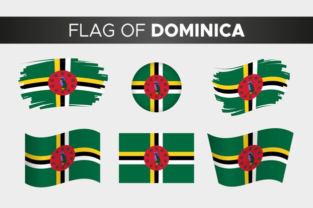 National flag of dominica in brush stroke wavy circle button style and flat design