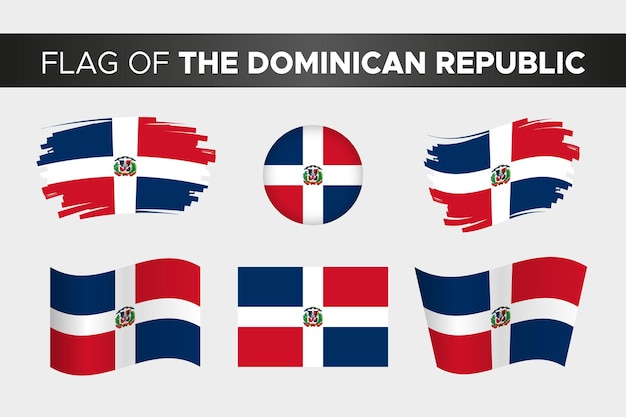 National flag of the dominican republic in brush stroke wavy circle button style and flat design