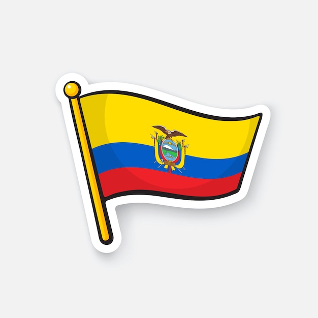 National flag of Ecuador with coat of arms on flagstaff Vector illustration