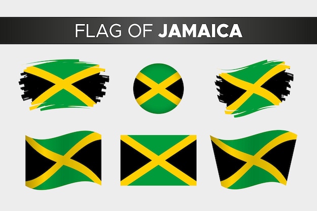 National flag of Jamaica in brush stroke wavy circle button style and flat design