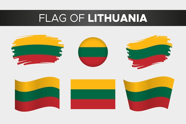 National flag of lithuania in brush stroke wavy circle button style and flat design