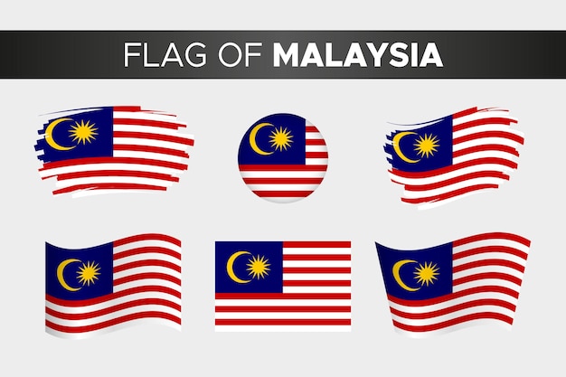 National flag of malaysia in brush stroke wavy circle button style and flat design